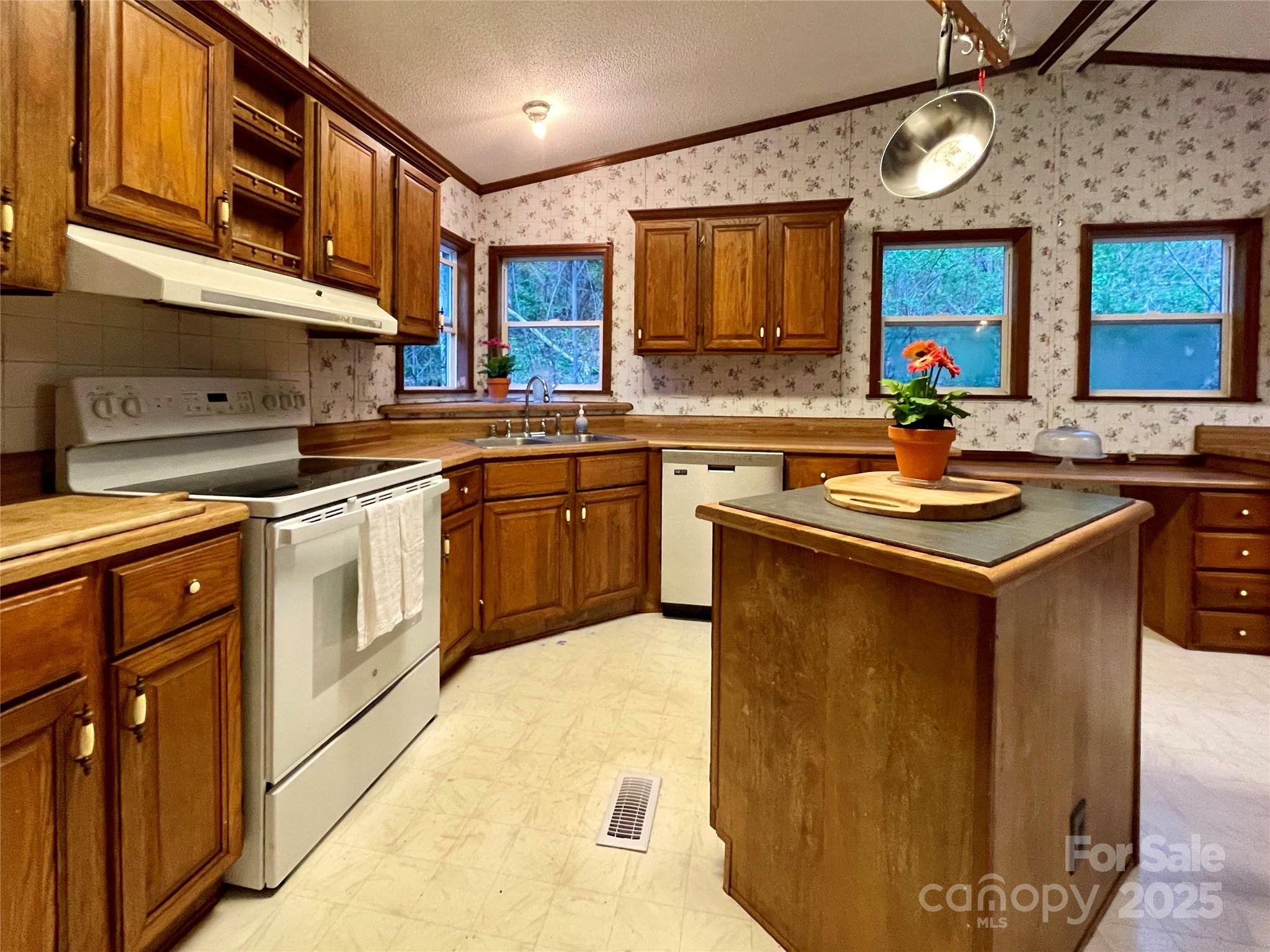 784 Fred Holcombe Road Mars Hill, NC 28754 - Photo 11 of 35 a kitchen with stainless steel appliances granite countertop a stove a sink dishwasher and a microwave oven with large cabinets