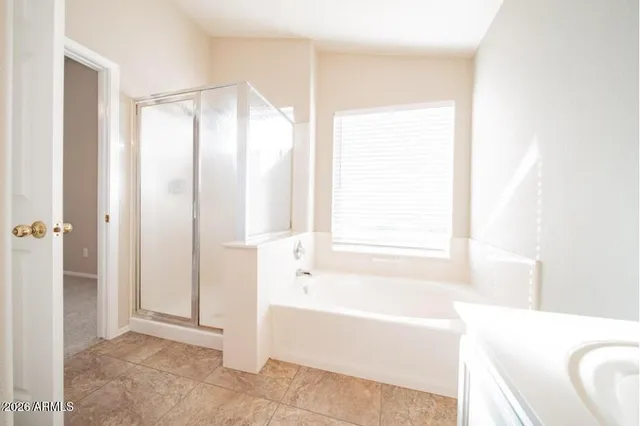 a bathroom with a bathtub and a shower