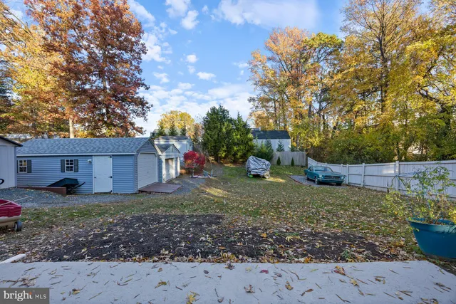 a view of a backyard with large trees