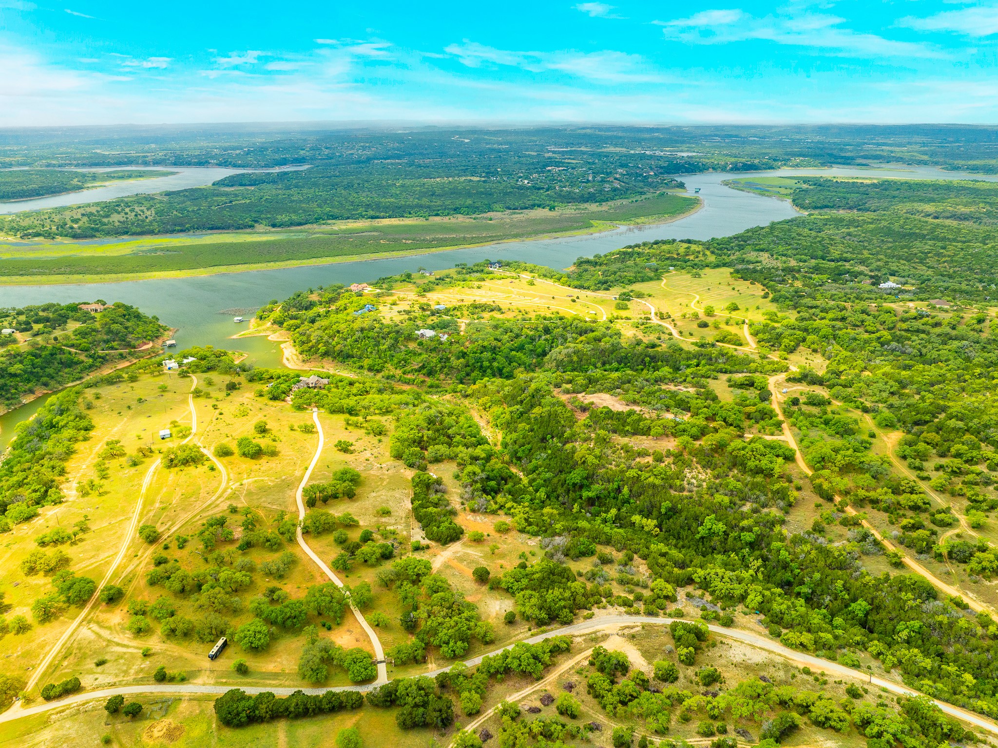 28205 Turner Ranch Road Marble Falls, TX 78654 - Photo 1 of 39 Aerial view of a nearby body of water and a forest