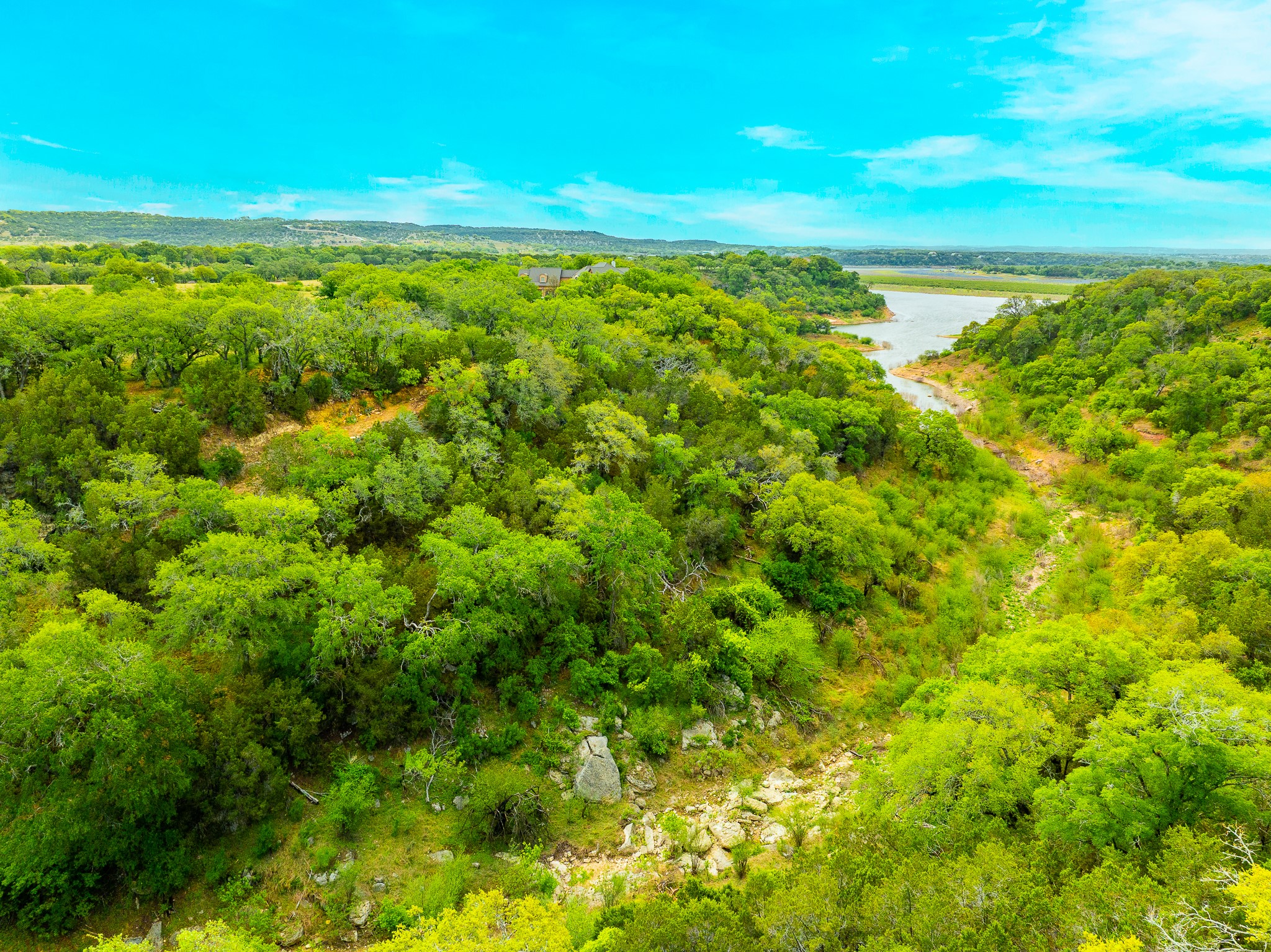 28205 Turner Ranch Road Marble Falls, TX 78654 - Photo 7 of 39 Bird's eye view of a large body of water and a heavily wooded area