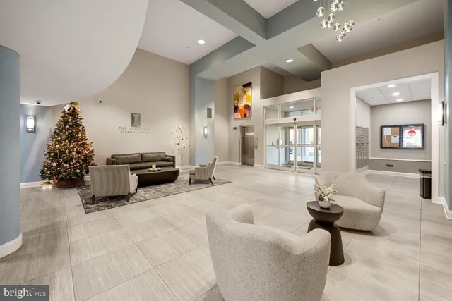 a view of a hallway with wooden shelves