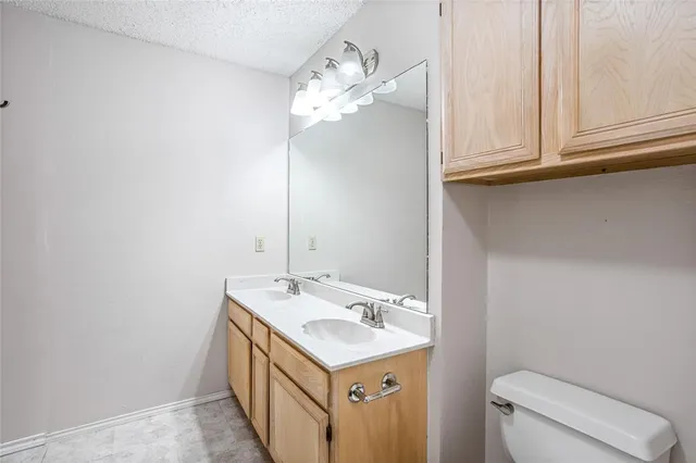 a bathroom with a sink a toilet and a mirror