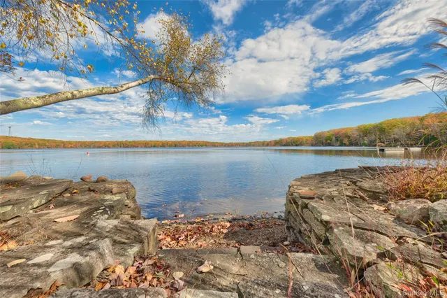 a view of a lake with a mountain