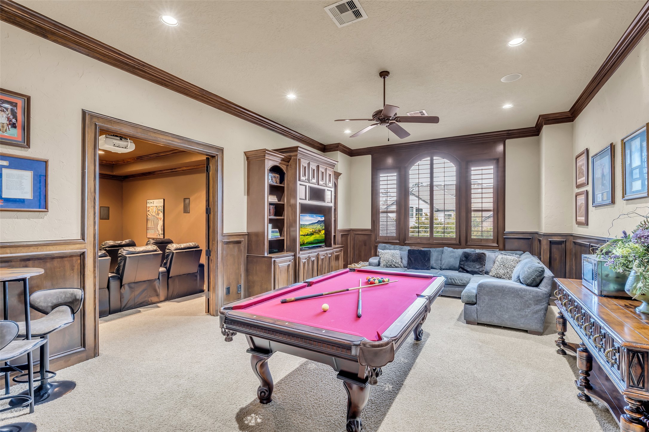 75 South Player Crest Circle Spring, TX 77382 - Photo 22 of 39 a room with furniture pool table flat screen tv and windows