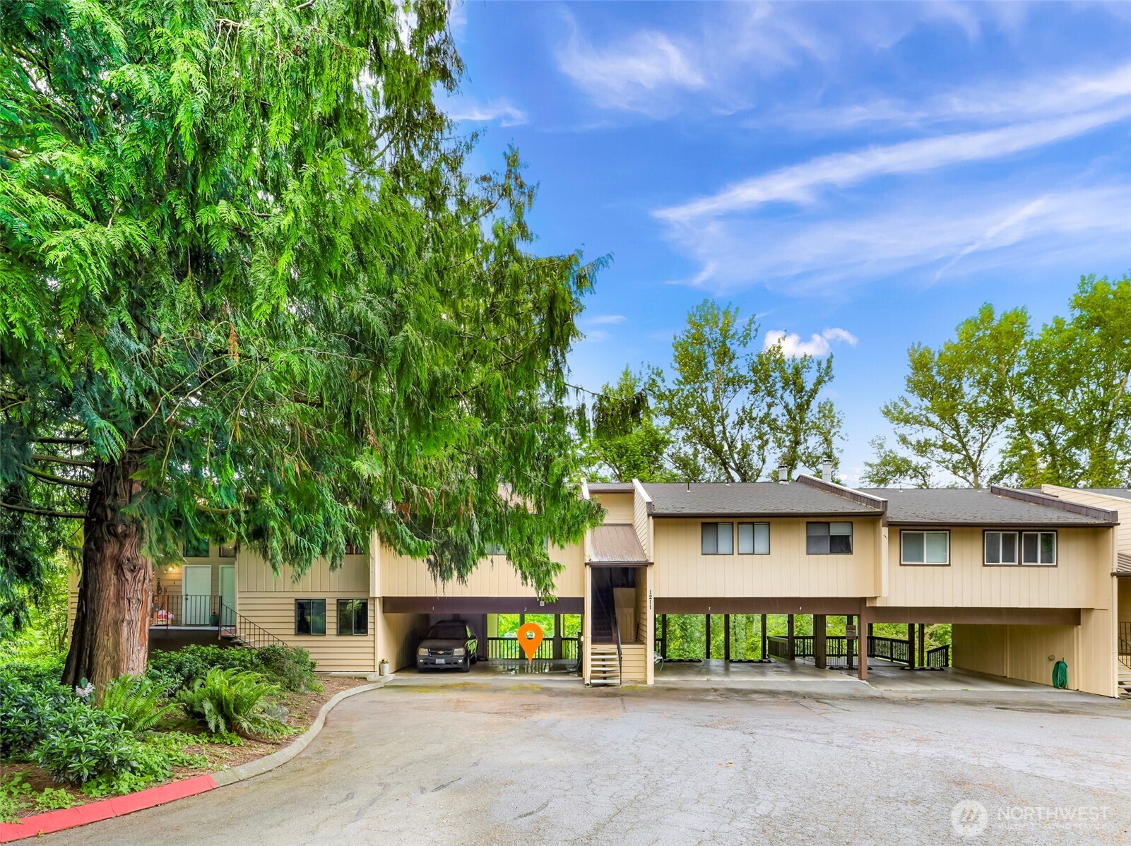 front view of a house with a street