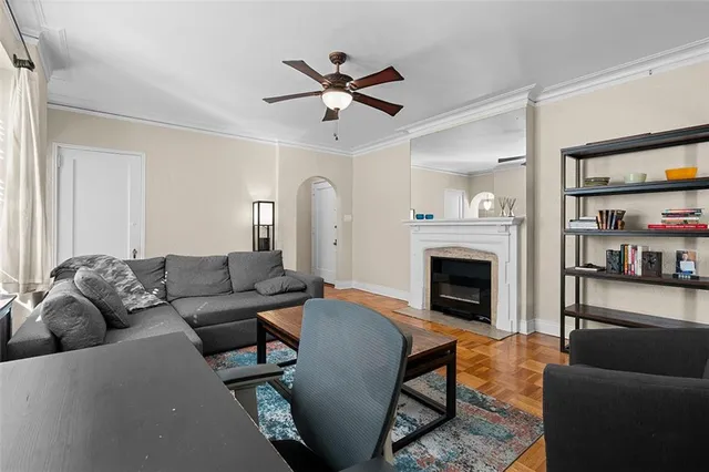 a living room with furniture or fireplace and a window