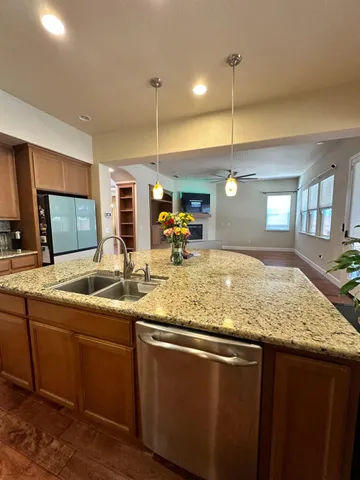 a kitchen with lots of counter top space