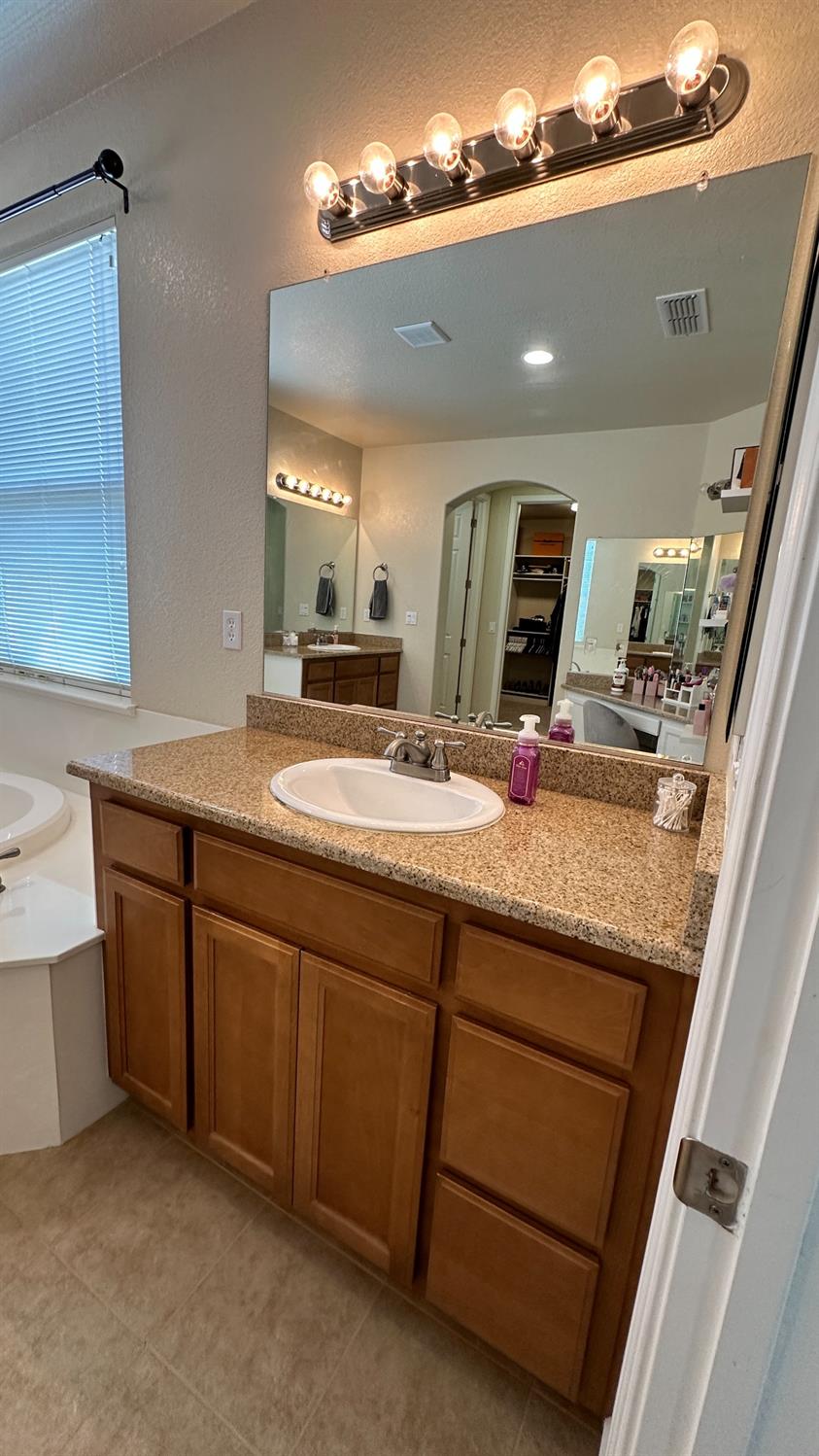 1040 Birch Run Way Manteca, CA 95336 - Photo 41 of 52 a bathroom with a granite countertop sink and a mirror