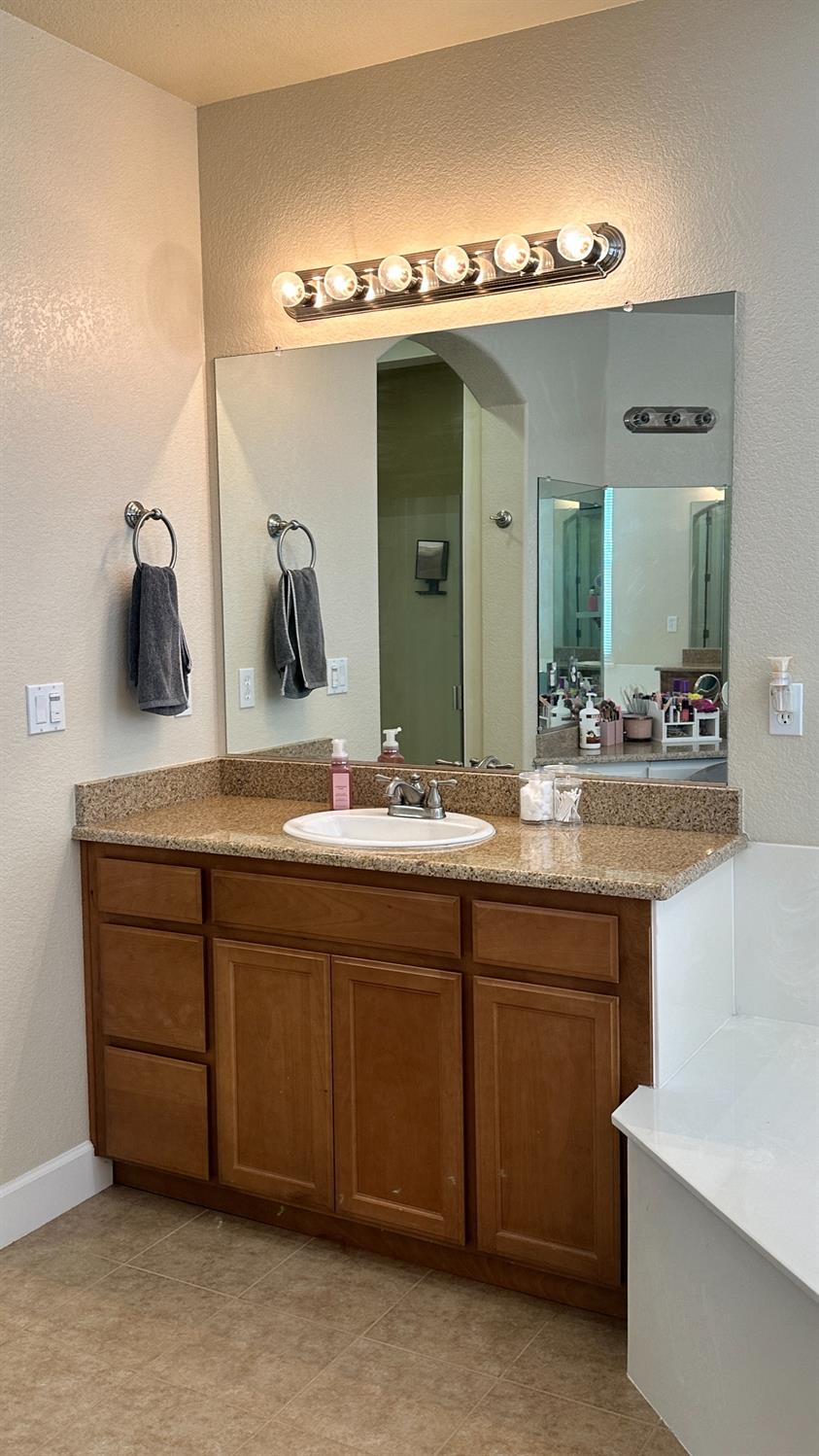 1040 Birch Run Way Manteca, CA 95336 - Photo 43 of 52 a bathroom with a double vanity sink and a mirror