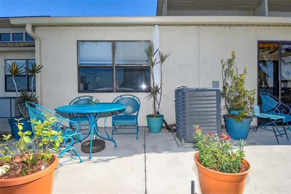a front view of a house with patio