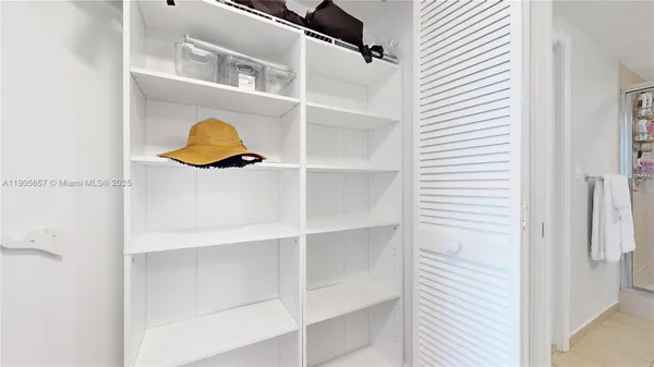 a view of a room with shelves