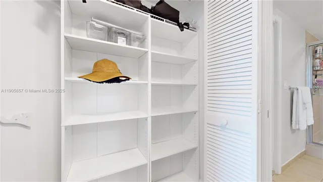 a view of a room with shelves