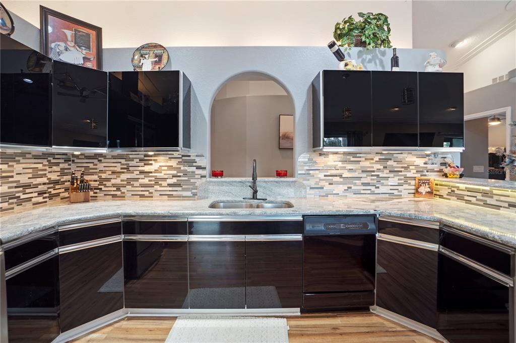 26650 Pelican Street Eustis, FL 32736 - Photo 30 of 69 a kitchen with kitchen island granite countertop a sink and cabinets