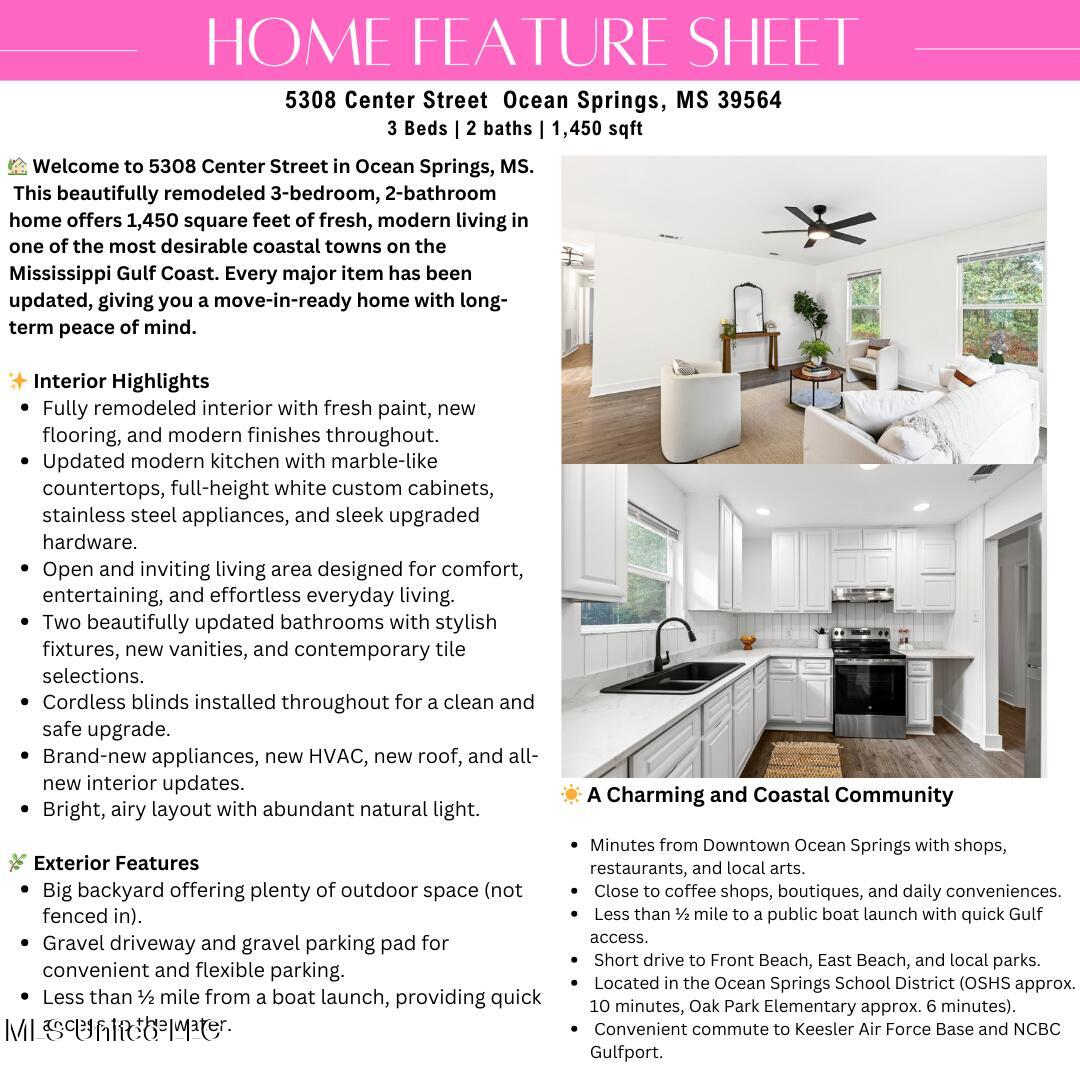 5308 Center Street Ocean Springs, MS 39564 - Photo 2 of 35 _5308 Center Street - Home Feature Sheet
