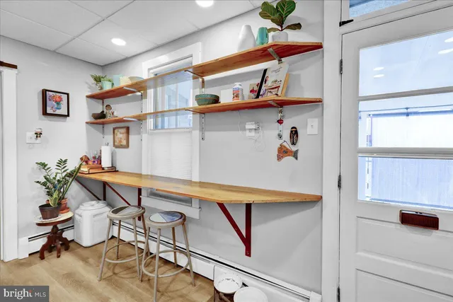 a storage room with cabinets