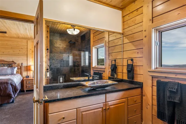 a bathroom with a sink a mirror and a toilet