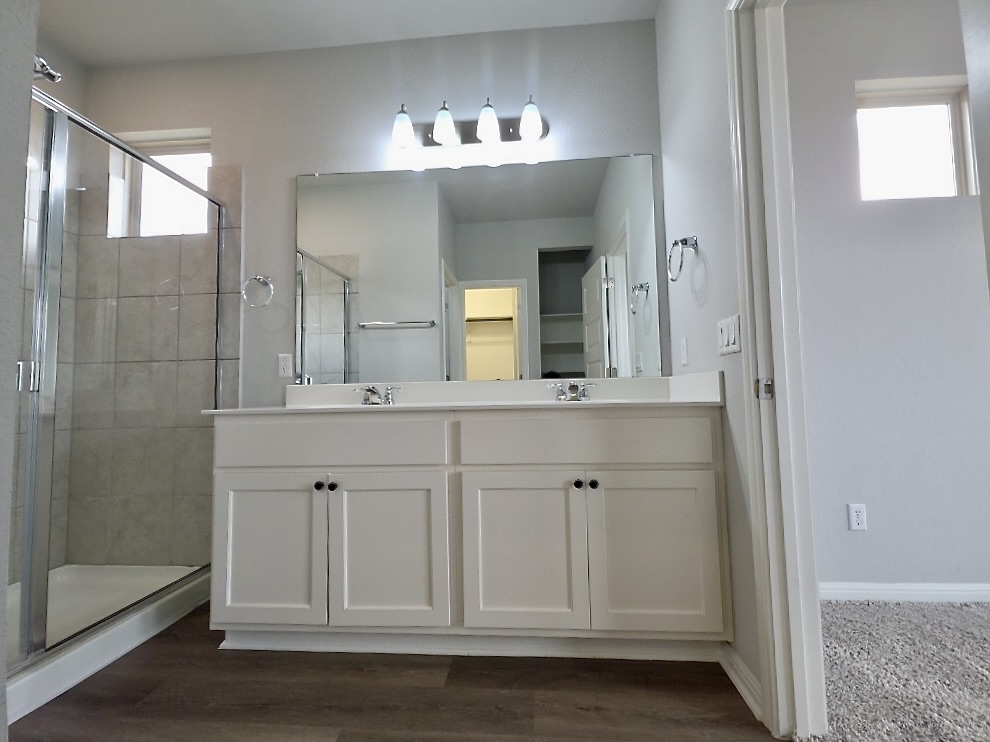 533 Rearing Mare Pass Georgetown, TX 78626 - Photo 15 of 22 a bathroom with a double vanity sink and a mirror