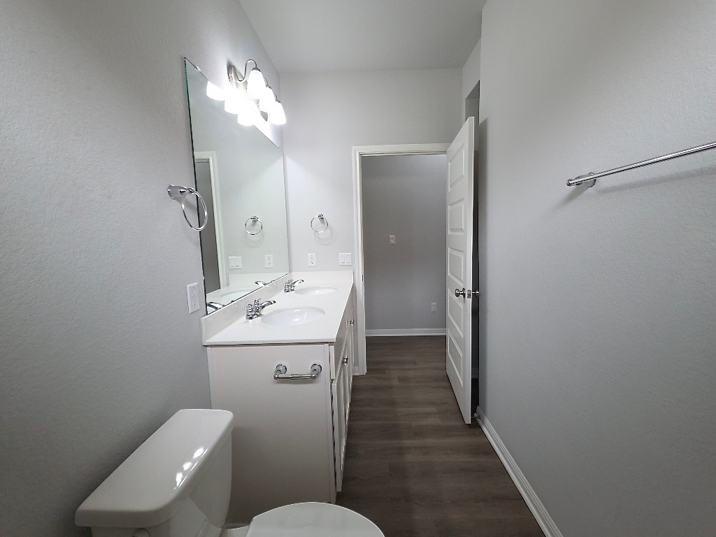 533 Rearing Mare Pass Georgetown, TX 78626 - Photo 18 of 22 a bathroom with a sink a toilet and mirror