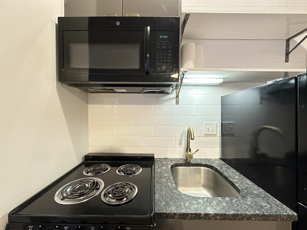 1136 West Wilson Avenue, Unit 217 Chicago, IL 60640 - Photo 5 of 19 a kitchen with a stove and microwave
