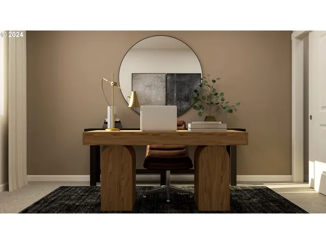 a bedroom with a bed and a lamp