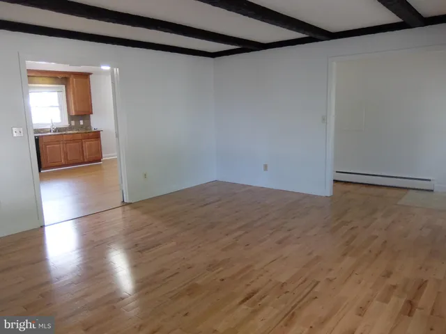 a view of a hallway with wooden floor and a cabinet