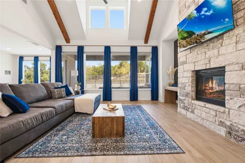 a swimming pool view with a outdoor seating