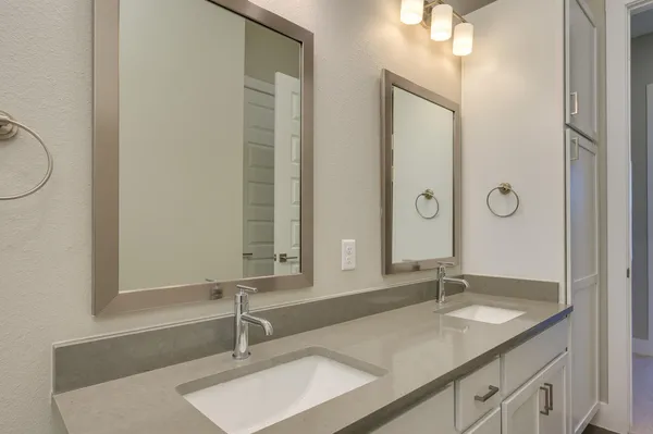 an empty room with a bathroom