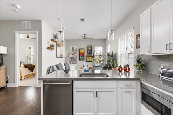 a view of a golf course with a lake