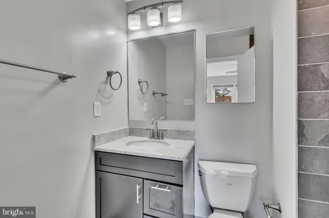 a bathroom with a toilet a sink and mirror
