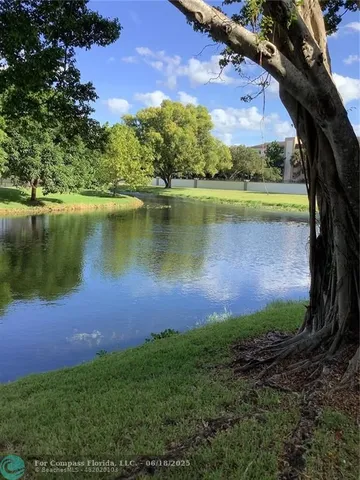 a view of a lake from a yard