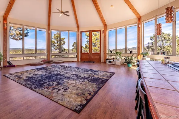 a living room with a large window