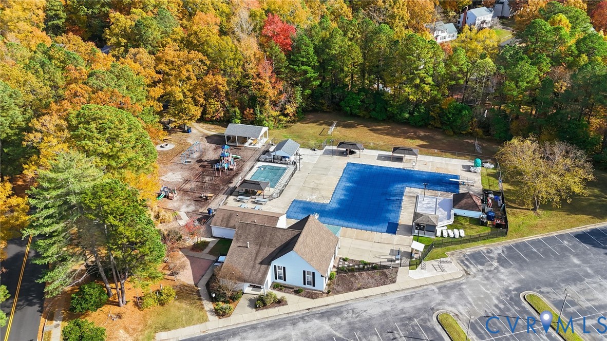 12918 Ashtree Road Midlothian, VA 23114 - Photo 39 of 43 an aerial view of a house with swimming pool and large trees
