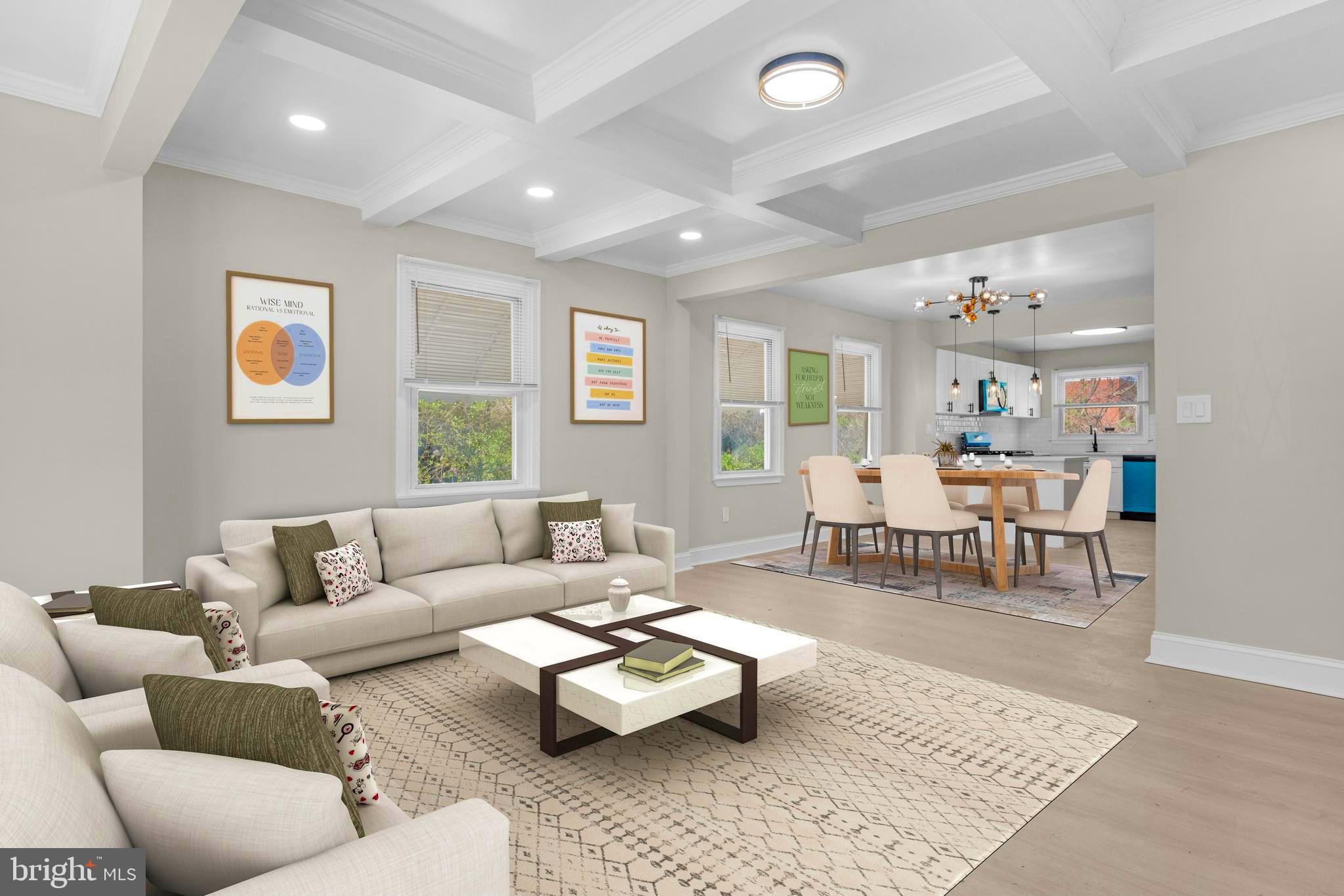 a living room with furniture and a rug