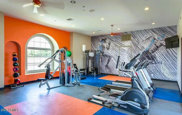 a view of a room with gym equipment