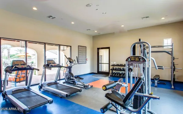 a view of a room with gym equipment