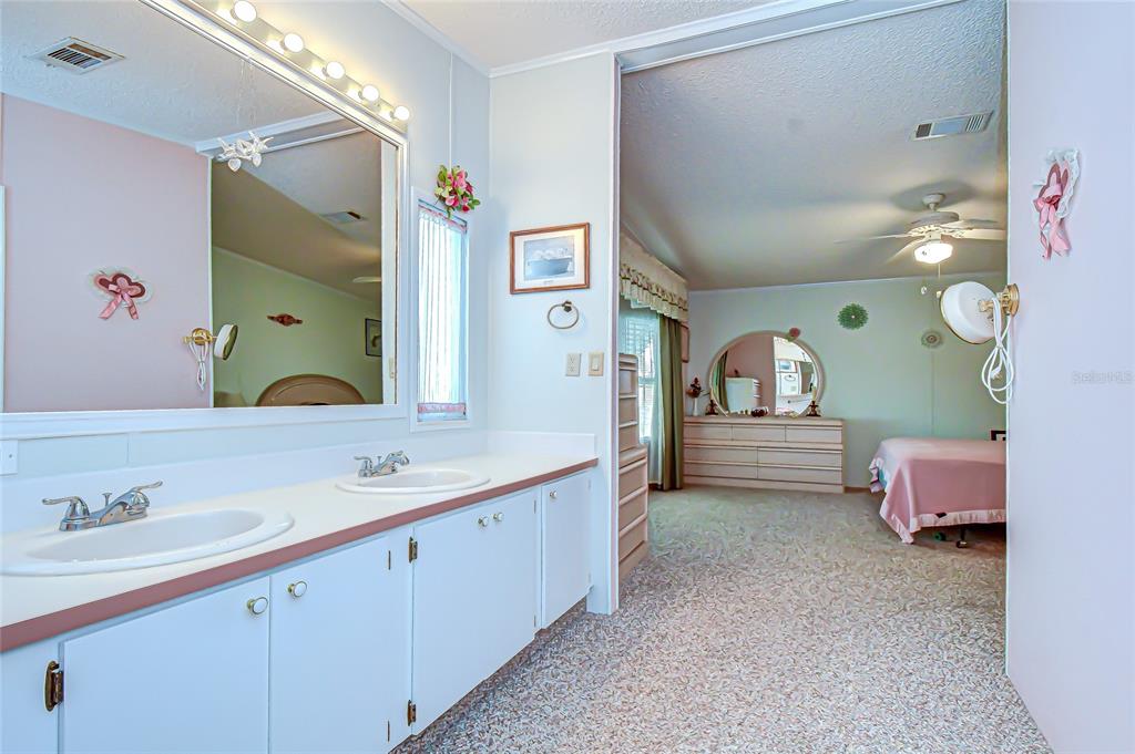 3210 Moonlight Street Wesley Chapel, FL 33543 - Photo 42 of 49 a en suite spacious bathroom with a double vanity sink a mirror and shower