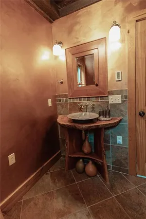 a kitchen with a large window