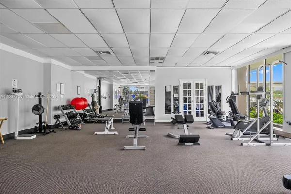 a view of a room with gym equipment