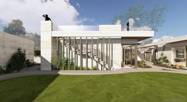 a view of a patio with a table and chairs