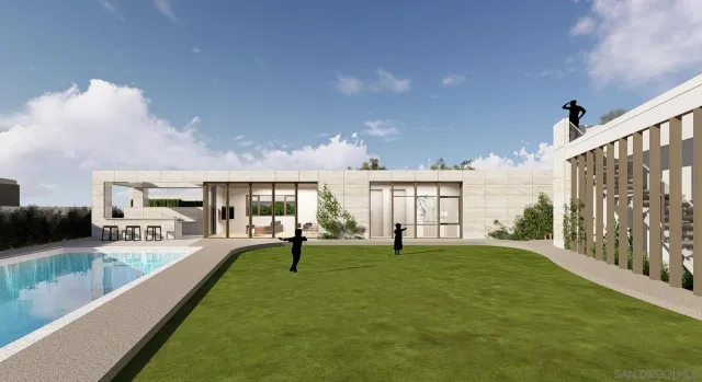 a view of a house with swimming pool and porch