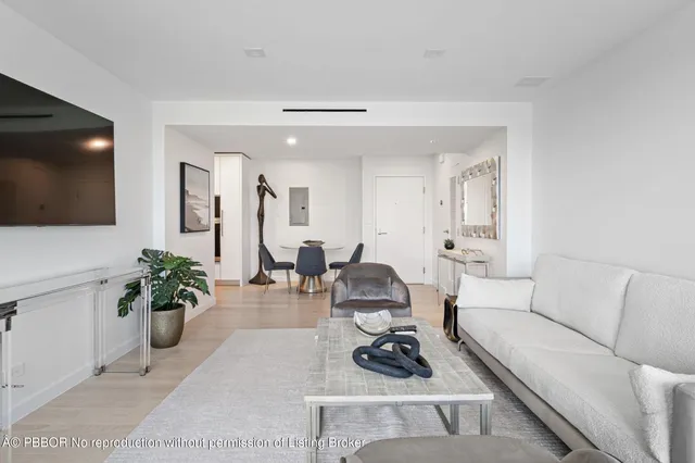 a living room with furniture potted plant and a flat screen tv
