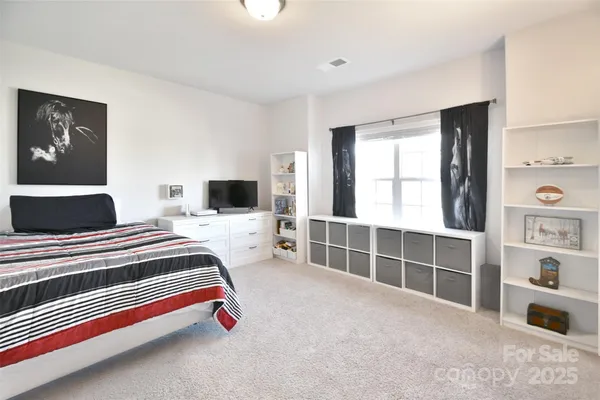 a bedroom with a bed and flat screen tv