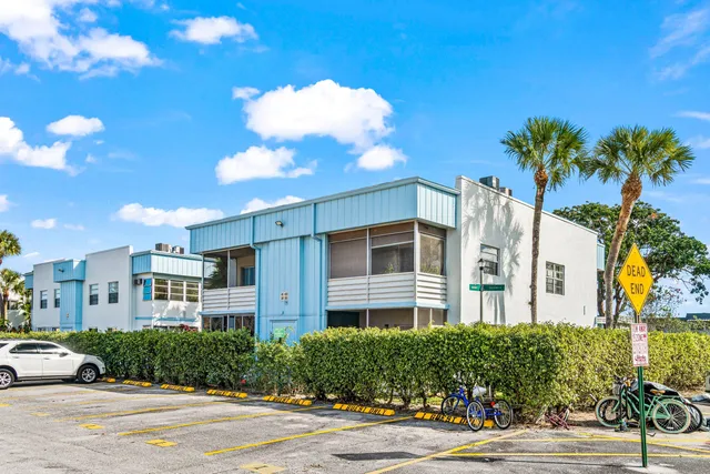 a view of a building and a street