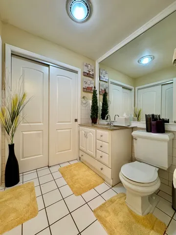 a bathroom with a toilet a sink and mirror