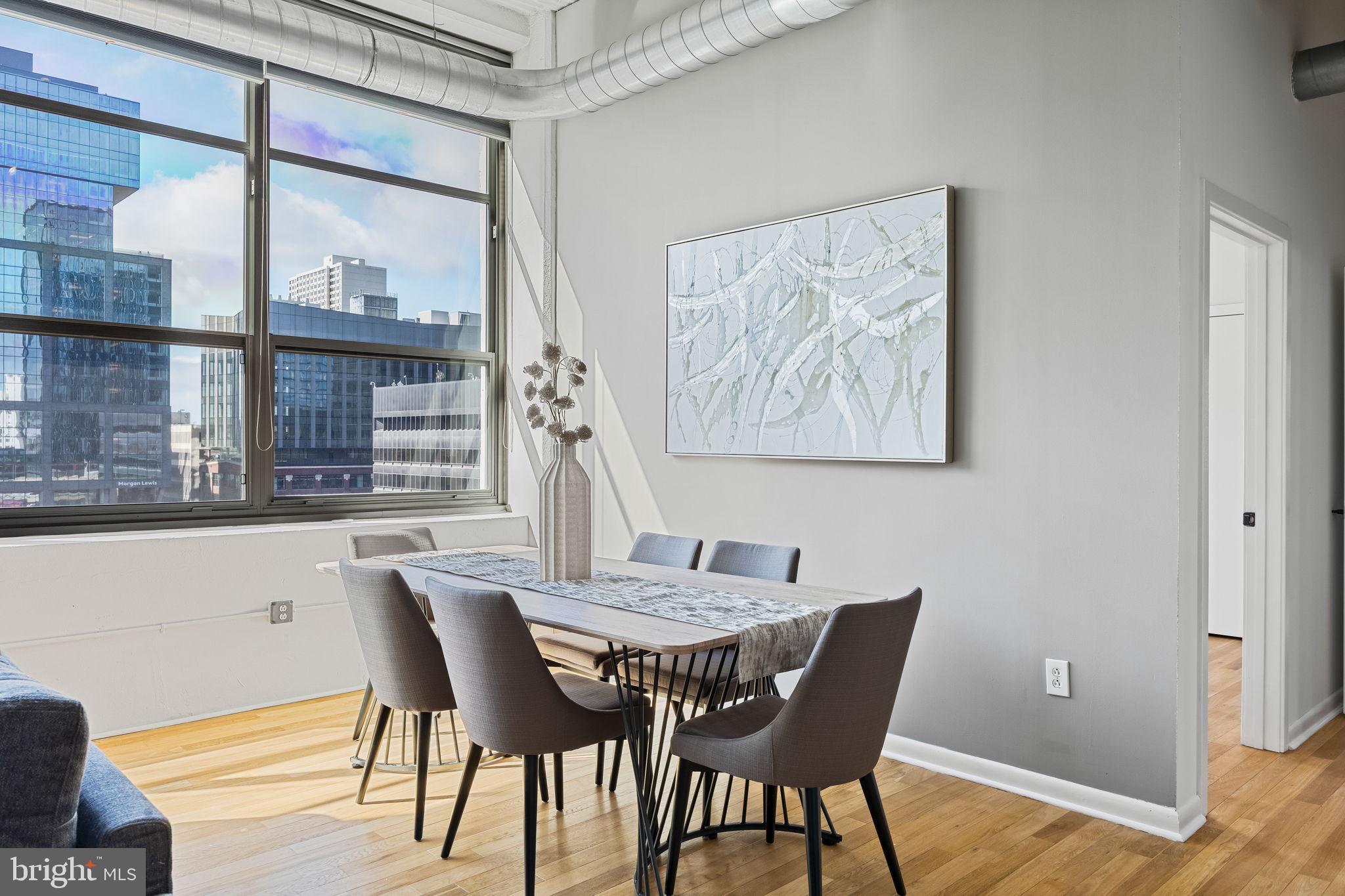 2200-28 Arch Street, Unit 612 Philadelphia, PA 19103 - Photo 13 of 43 a view of a dining room with furniture and wooden floor