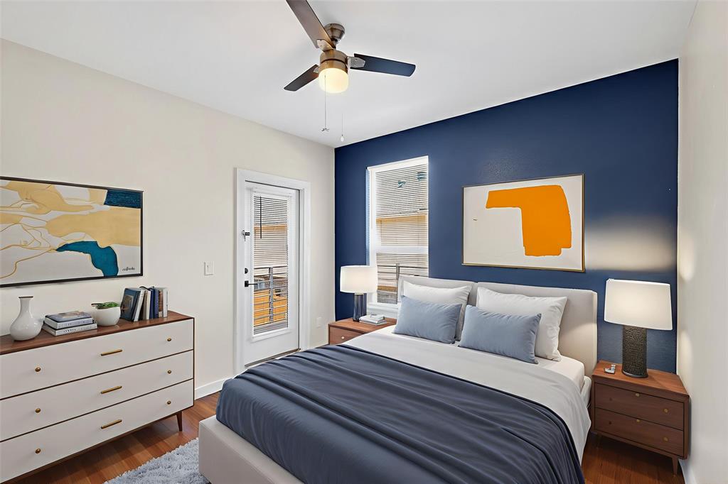 800 South Welch Street, Unit 207 Denton, TX 76201 - Photo 7 of 14 a bedroom with a bed and a dresser in it