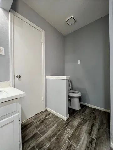 a bathroom with a sink toilet and vanity