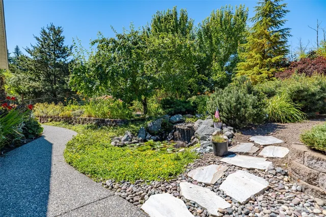 a view of a swimming pool with a yard