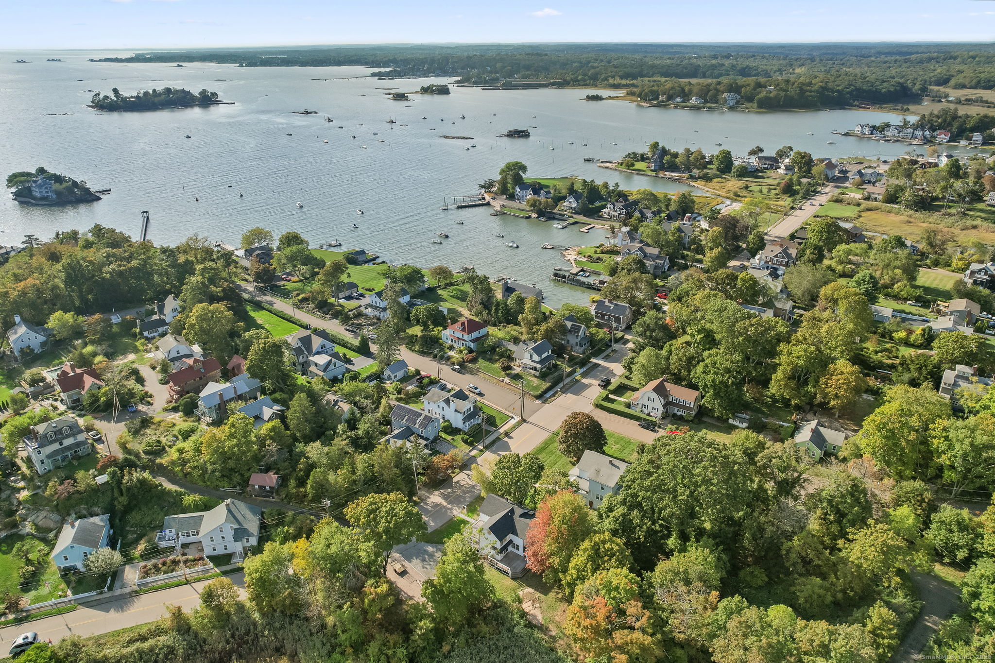 294 Thimble Island Road Branford, CT 06405 - Photo 36 of 39 an aerial view of beach with residential house and ocean view